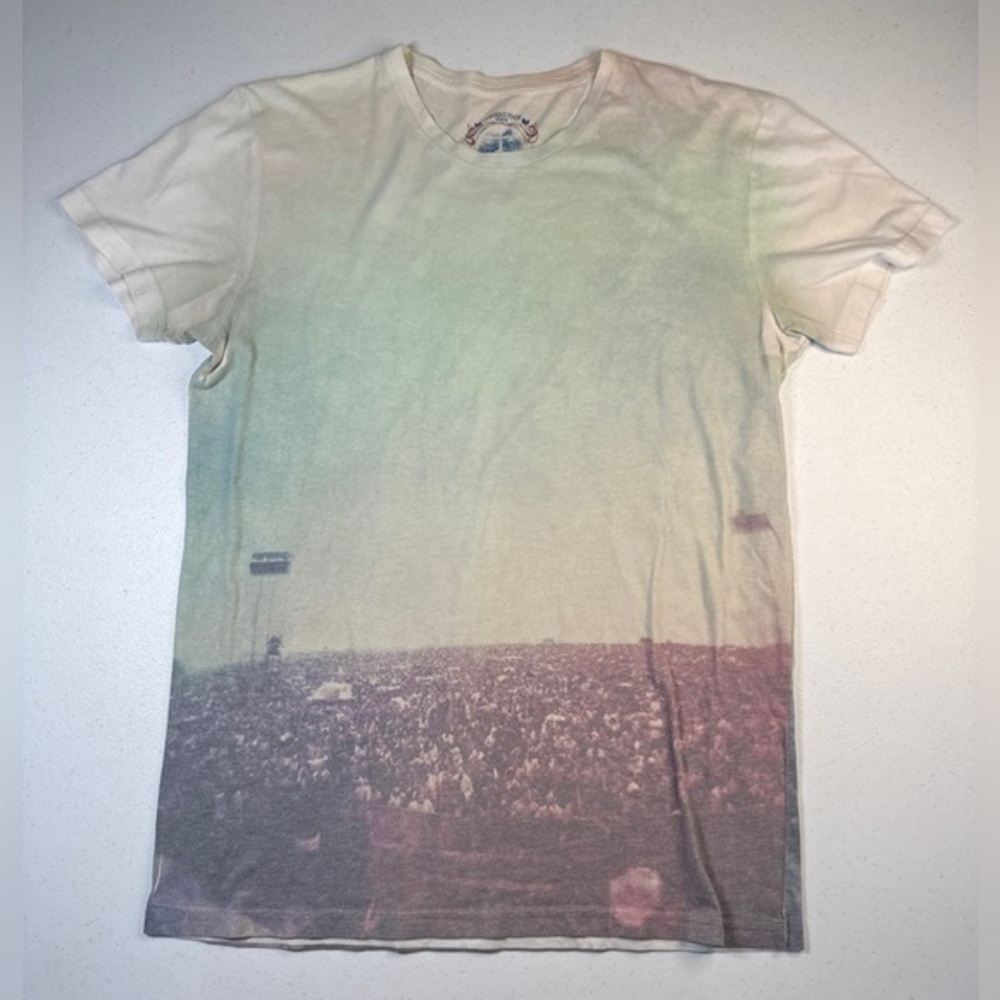 Woodstock Festival All Over Print Graphic T-Shirt Mens Medium White Multi Color